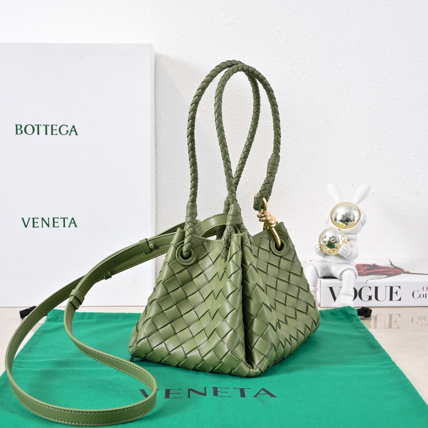 Bottega Veneta Small Andiamo Parachute Bag in Matcha & Muse Brass | FWRD