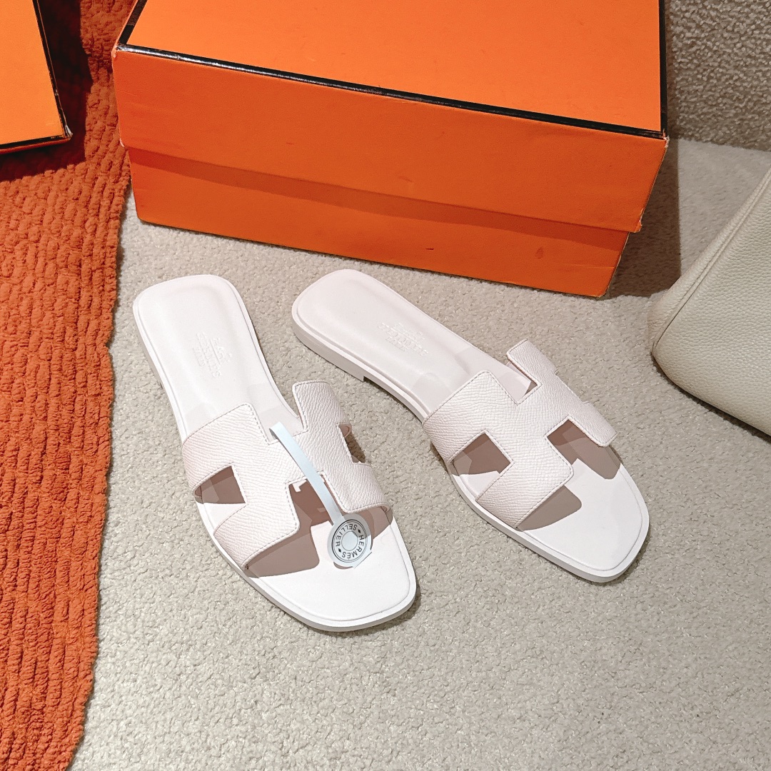 Brand New Hermes White Calfskin Oran Sandals