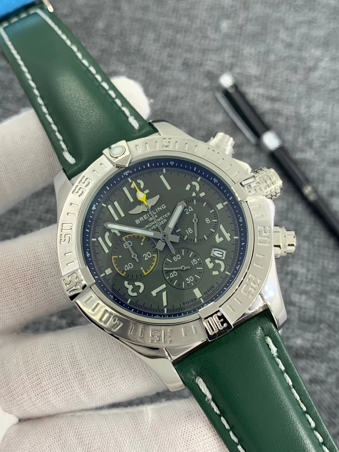 Breitling Green Leather Chronograph - Breitling Avenger Green Leather
