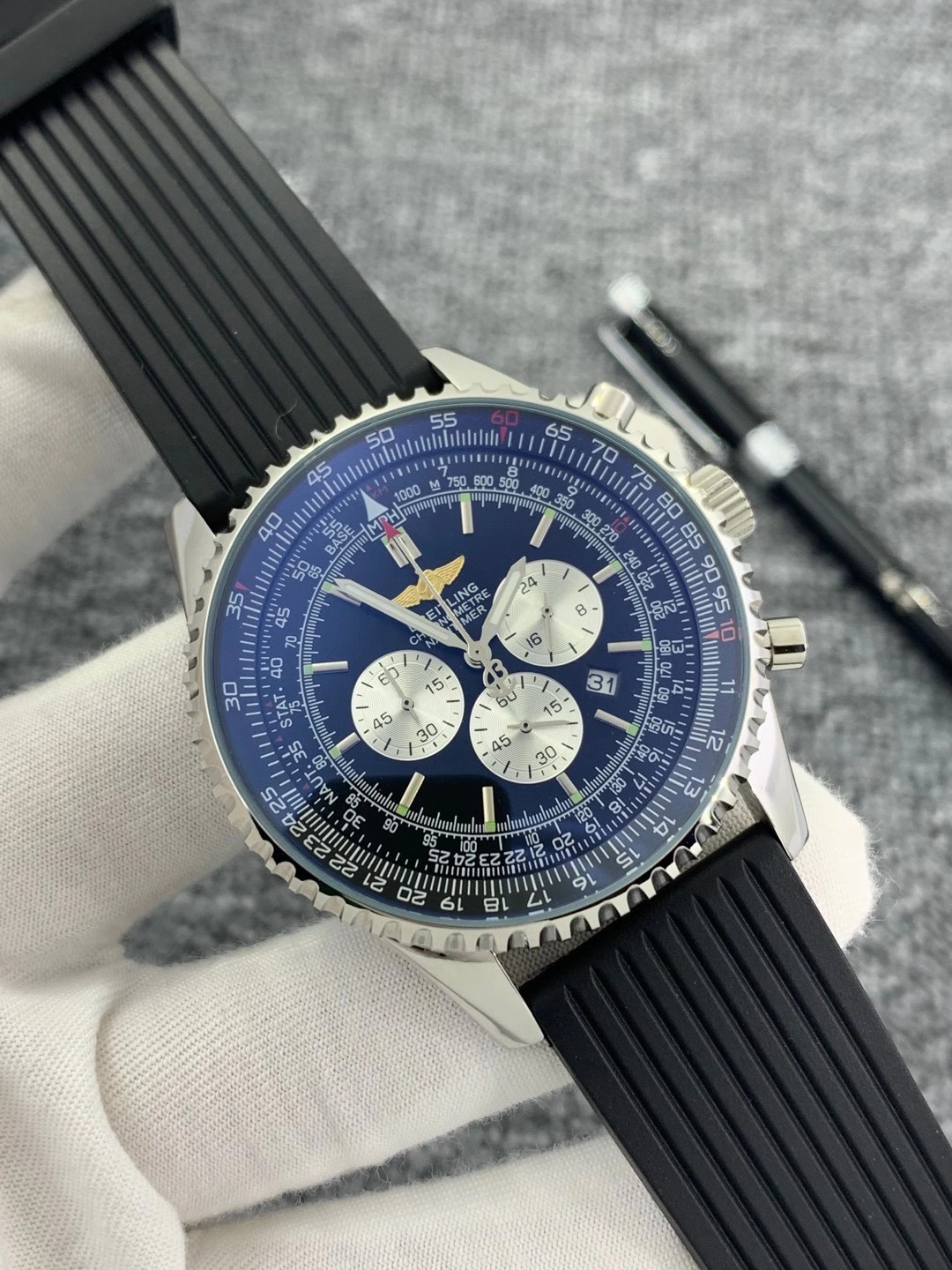 Breitling Navitimer B01 Black Dial 46mm Steel Leather Watch AB0127 B+P
