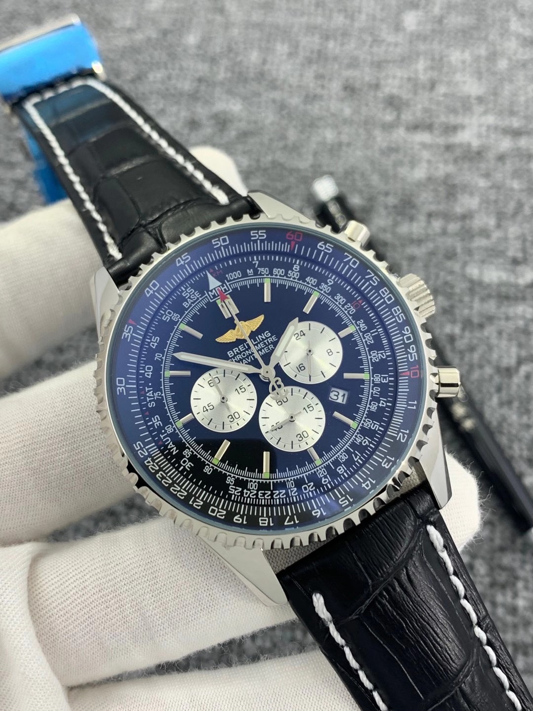 Breitling Navitimer B01 Black Dial 46mm Steel Leather Watch AB0127 B+P