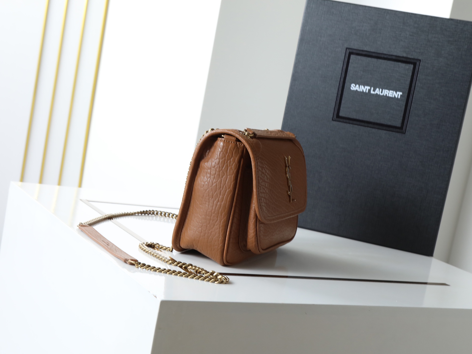Brown Niki mini crinkled-leather shoulder bag