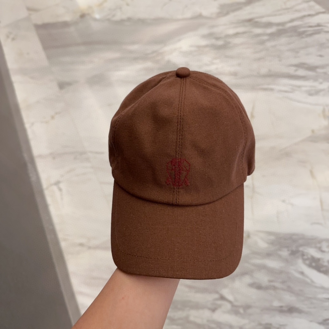 Brunello Cucinelli Brown Wool Baseball Cap - Embroidered Logo