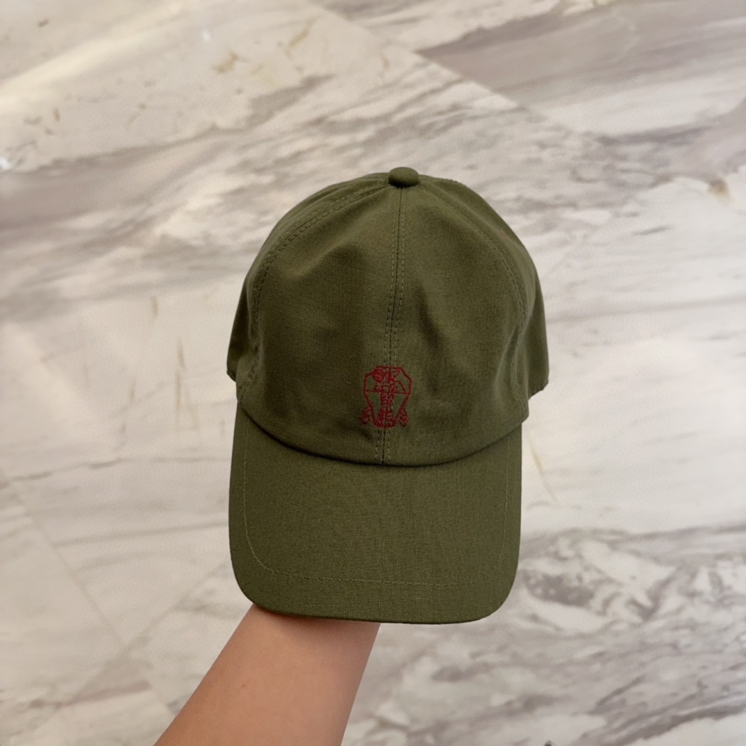 Brunello Cucinelli Olive Cotton Cap - Red Logo