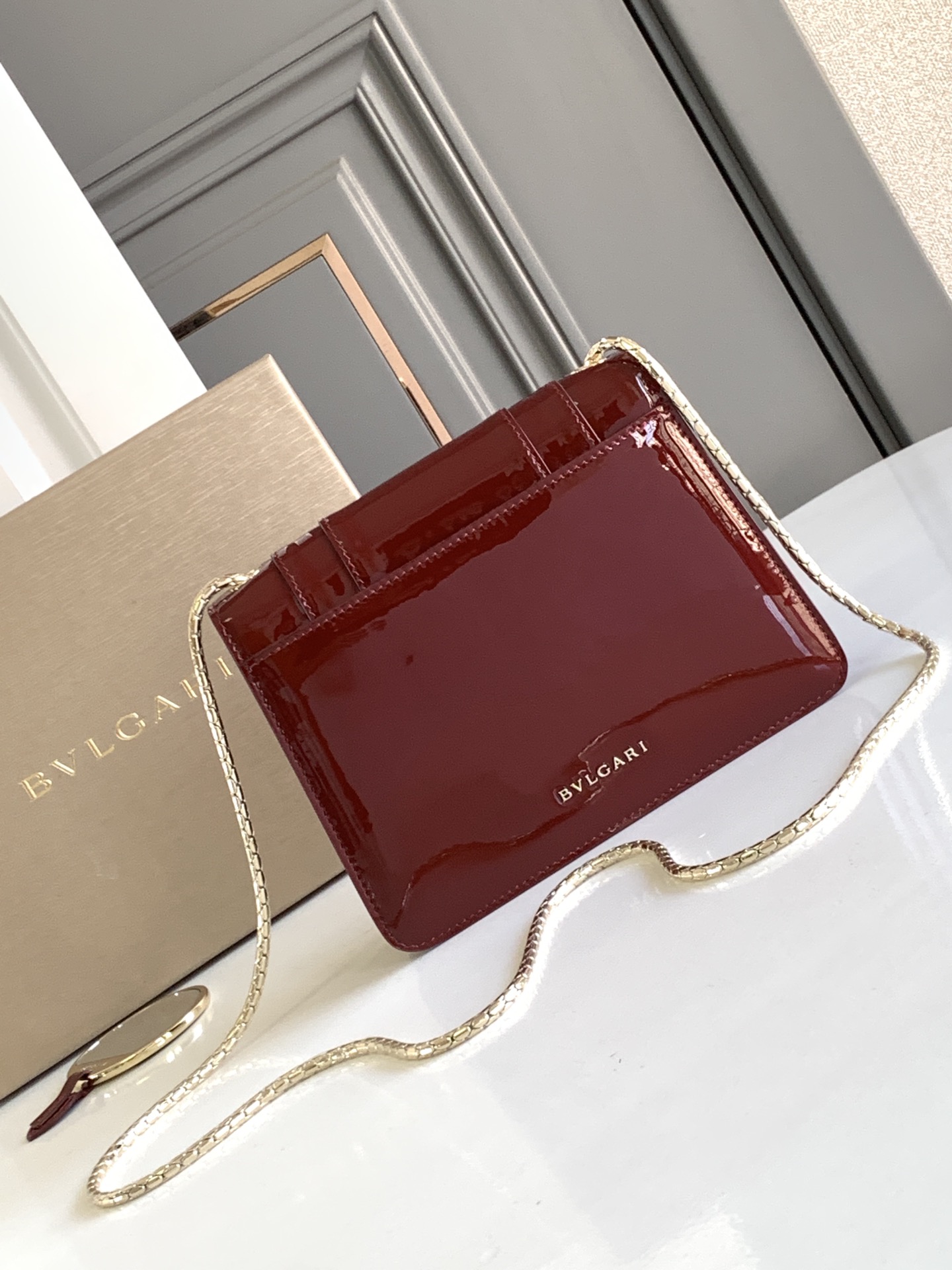 Bvlgari Burgundy Patent Leather Shoulder Bag