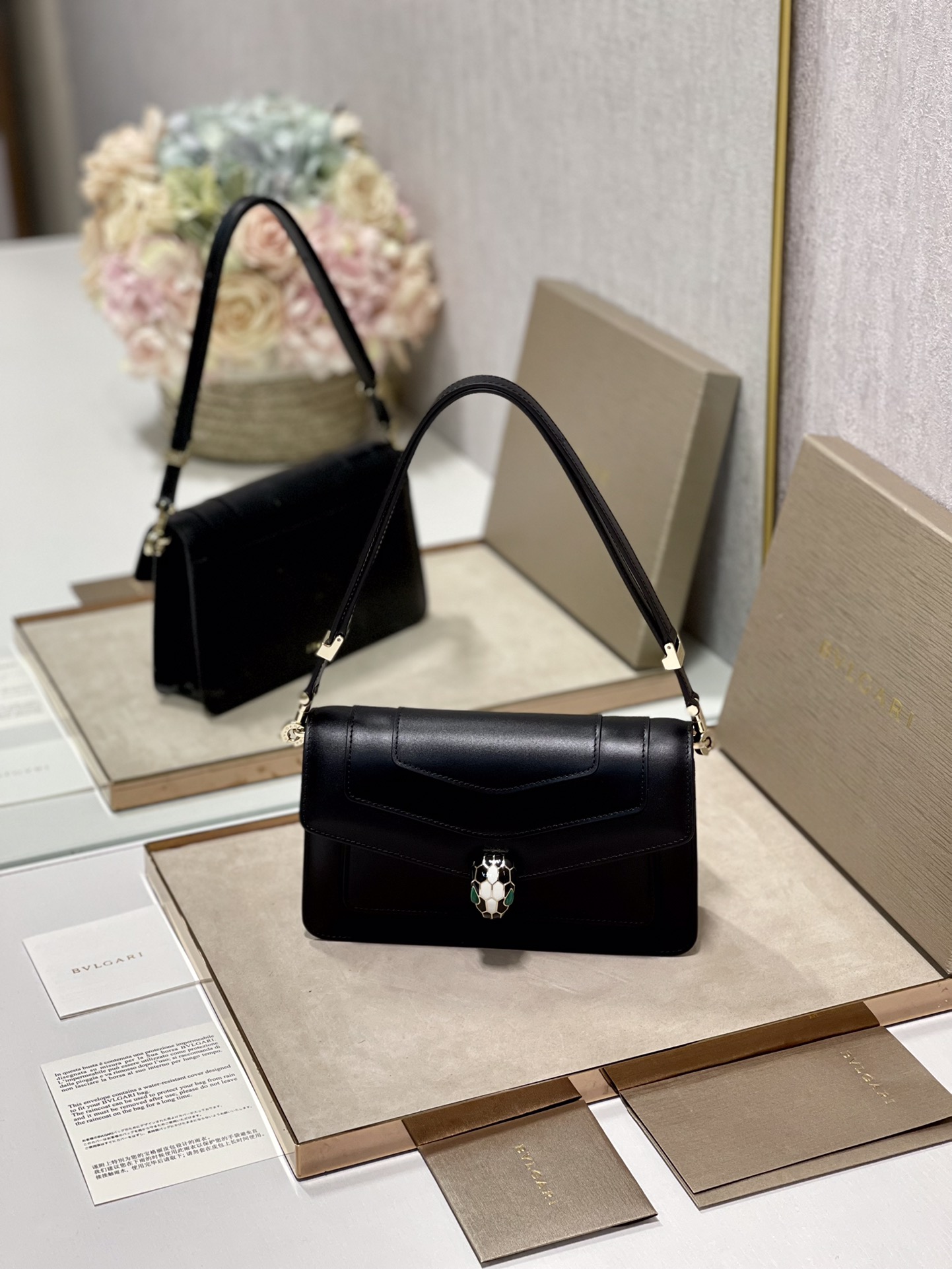 BULGARI Calfskin Serpenti Forever Crossbody Bag Black