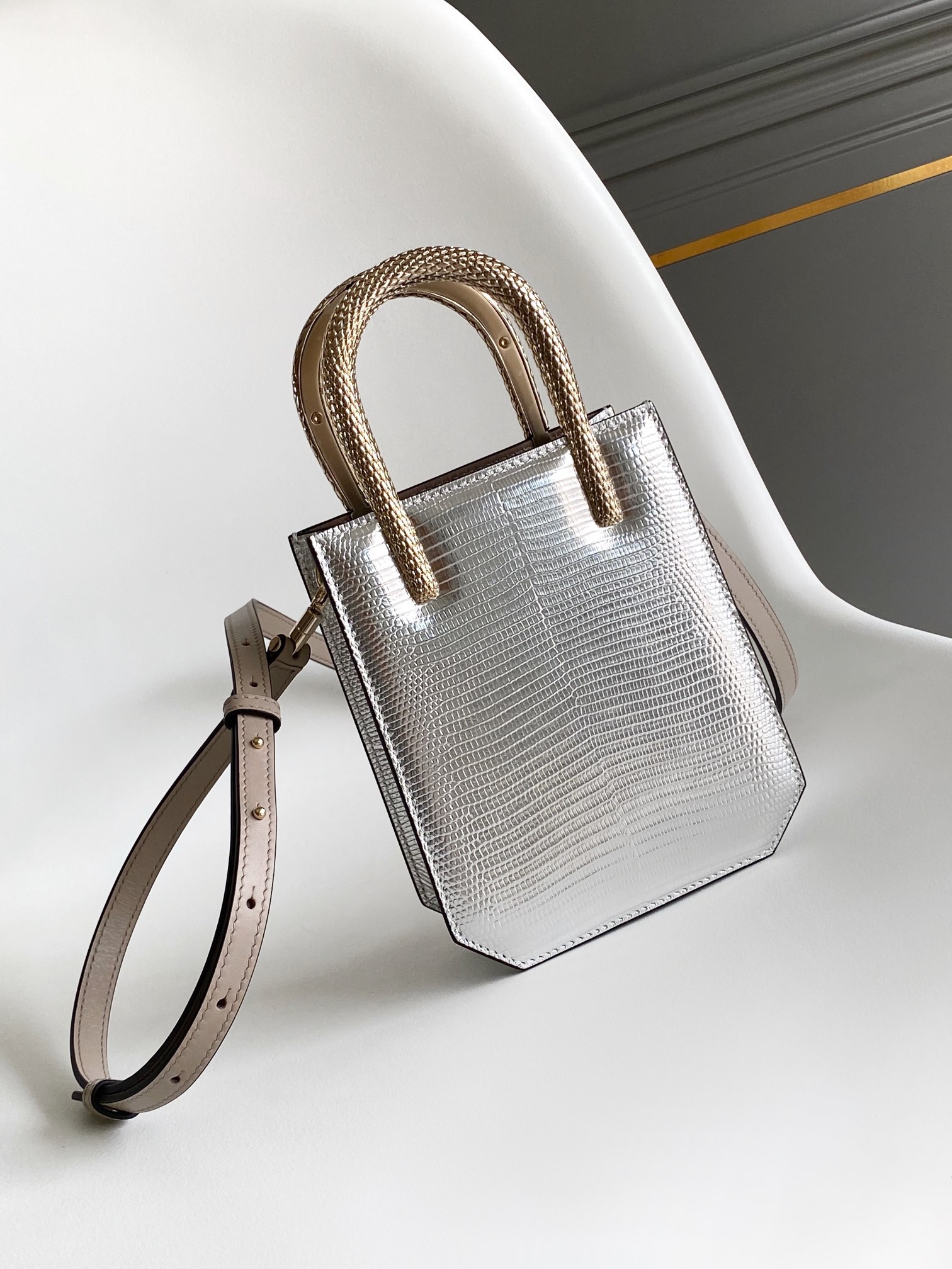 Bulgari Silver Calf leather Serpentine Mini Tote 293250 | Bvlgari