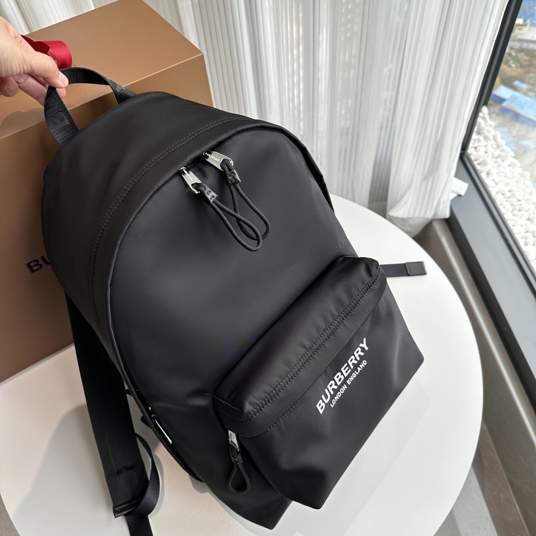 BURBERRY Backpack Nylon Black Stylish FrontPocket Zipper Logo