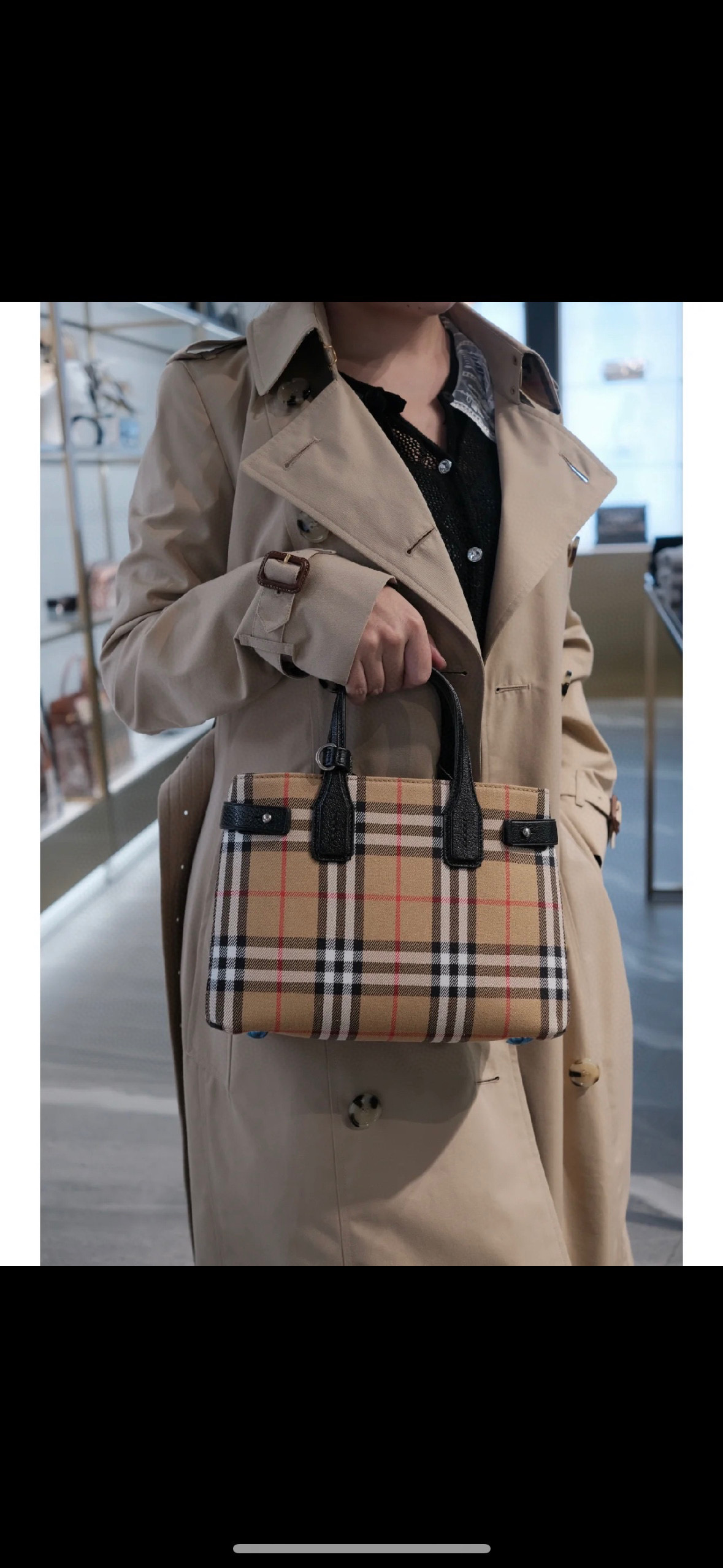 Burberry Banner Tote Vintage Check Cotton Mini Beige/Black