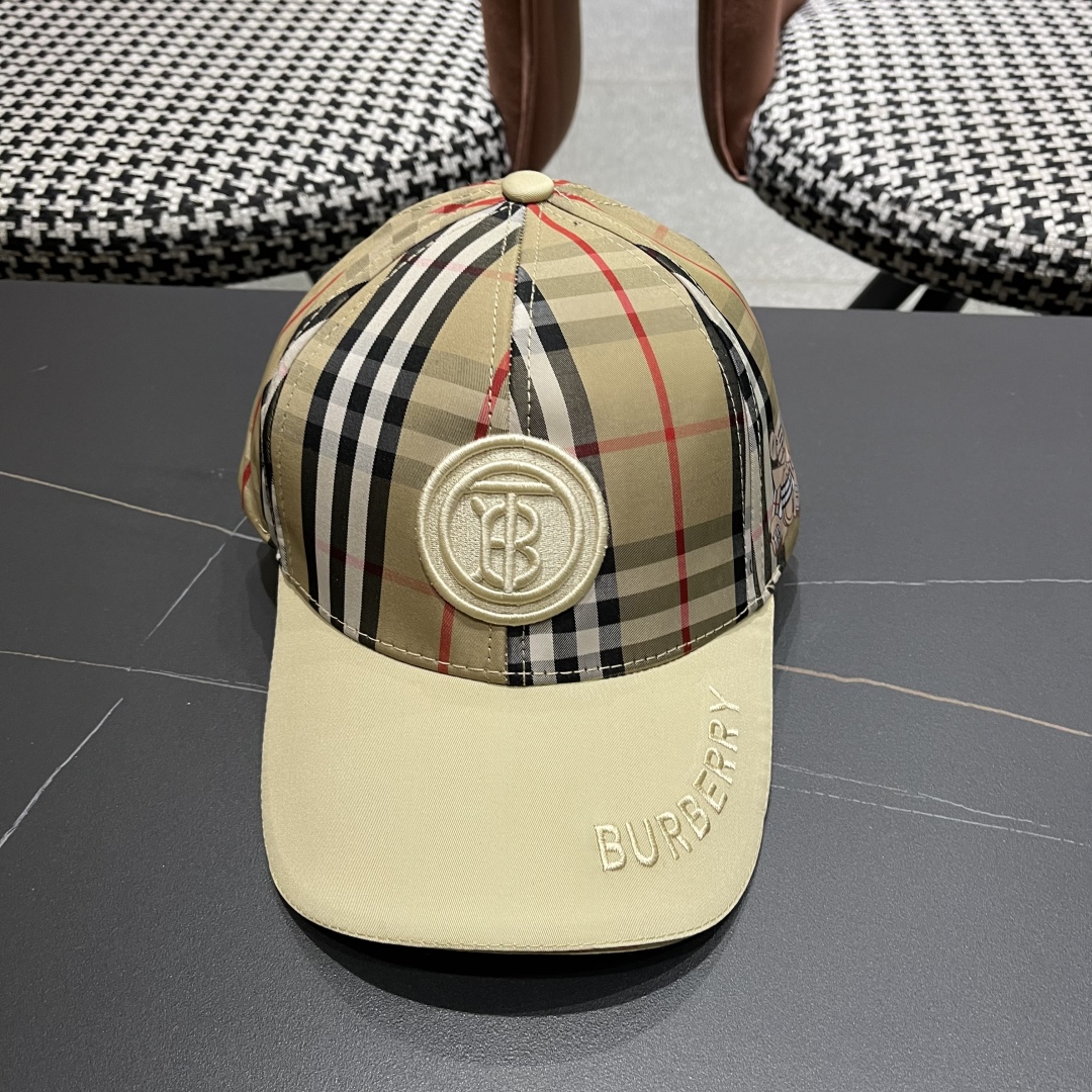 Burberry Beige Check Baseball Cap - Designer Headwear