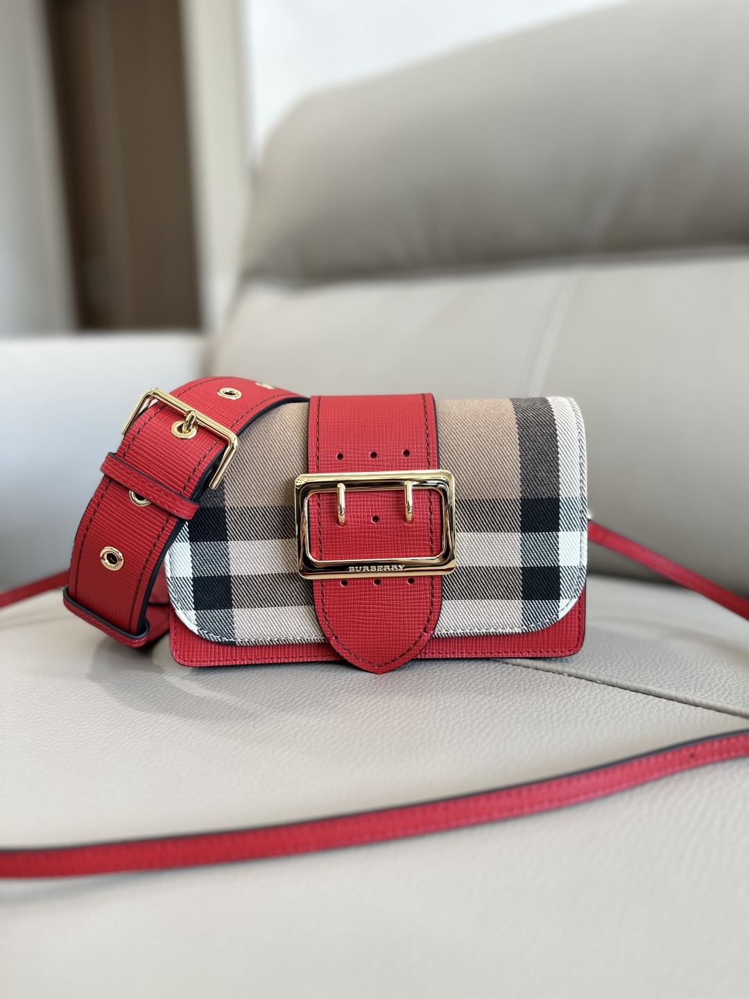 Burberry Beige/Red House Check Canvas and Leather