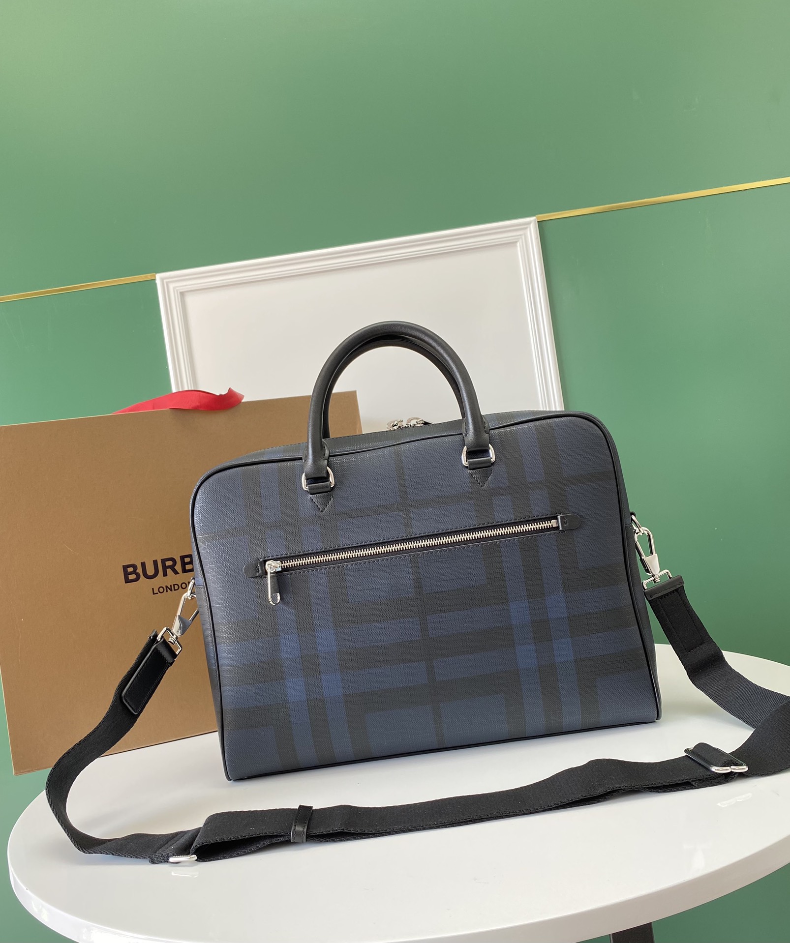 Burberry Bermondsey Check Briefcase In Navy |