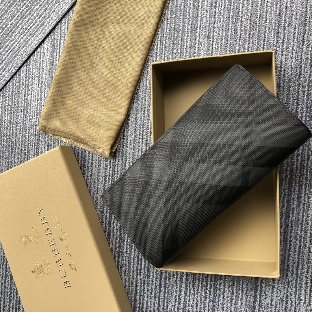 Burberry Black Check Coated Canvas Bifold Long Wallet