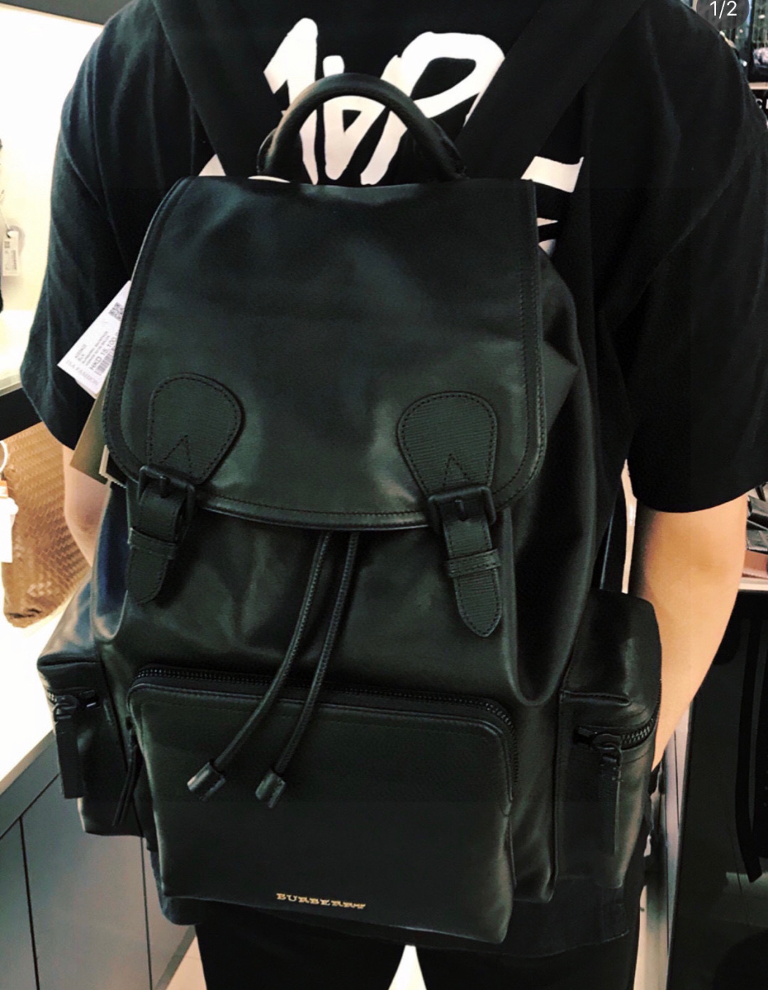 Burberry Black Large Leather Rucksack Burberry