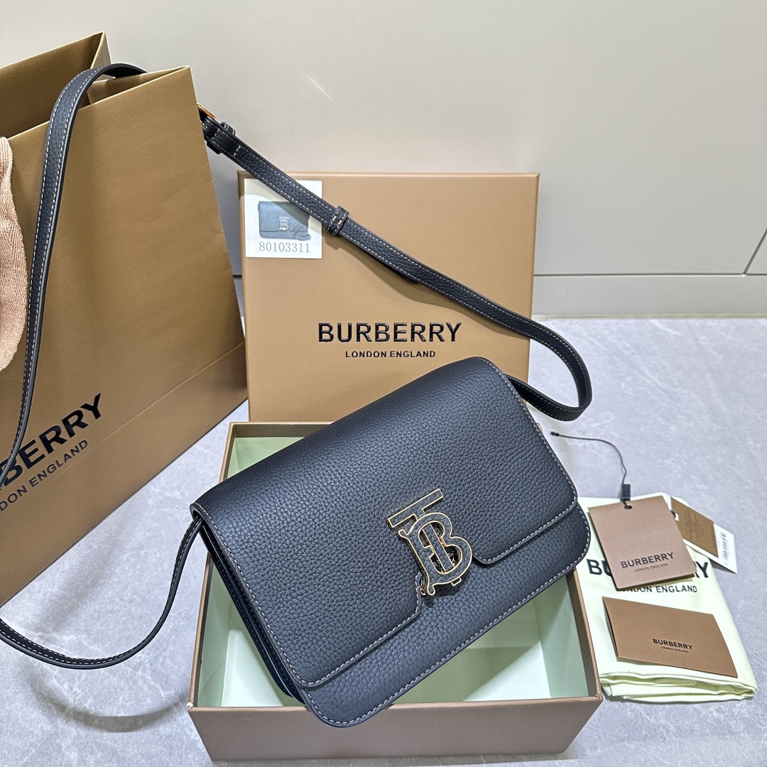 Burberry Blue Leather Grained Mini TB Crossbody Bag 806312