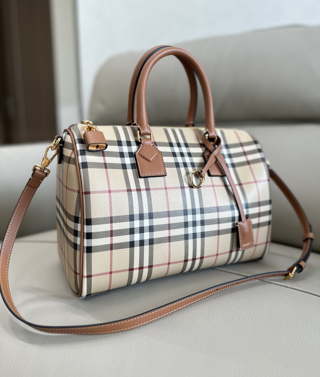 Burberry Bowling Check Top-Handle Bag