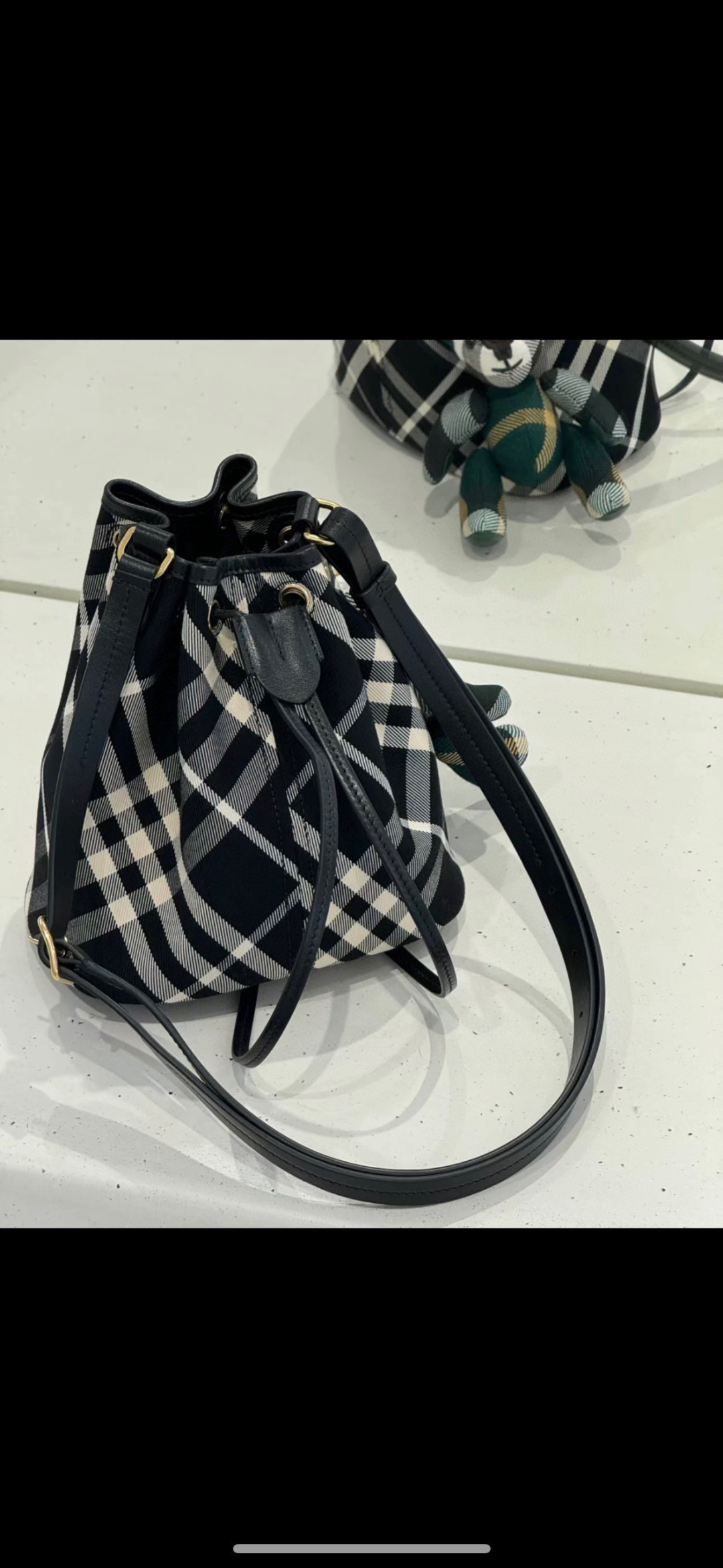 Burberry Burberry Check Pattern Black Drawstring Clutch Bag Women