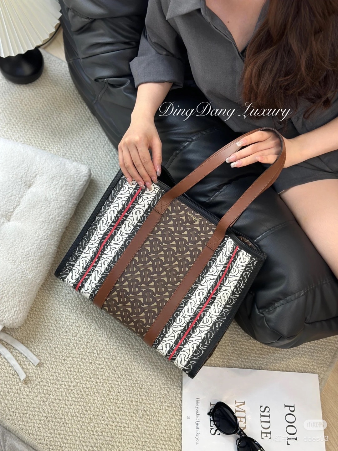 Burberry Burberry Monogram Stripe E-Canvas Tote Bag In