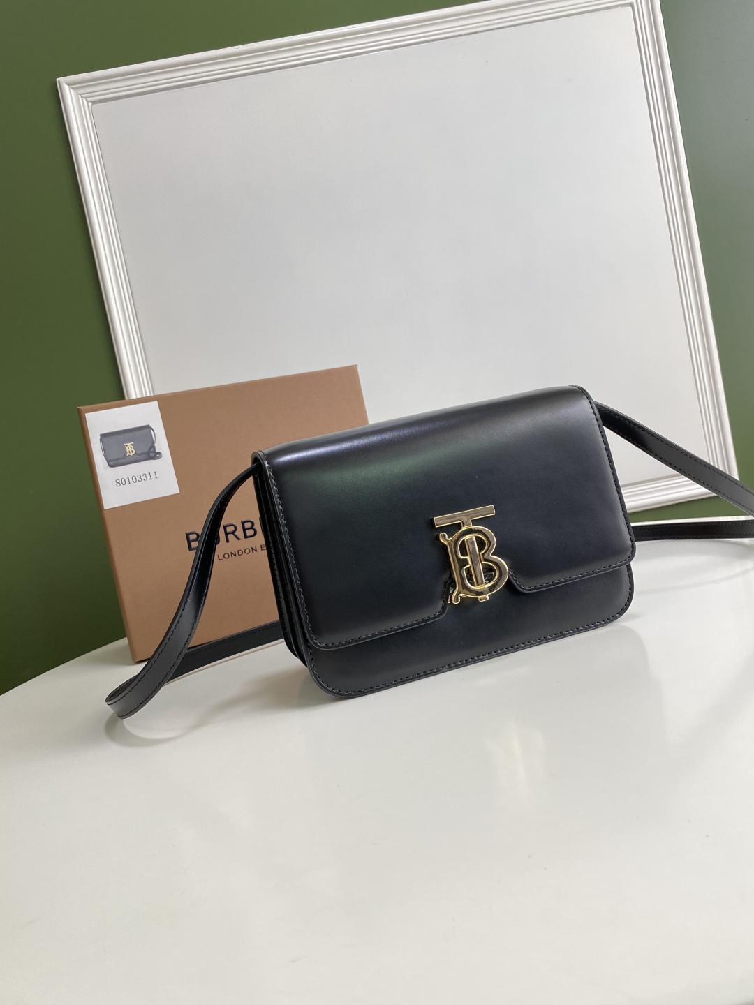 BURBERRY Calfskin Medium TB Bag Black 1370165  Burberry 02697