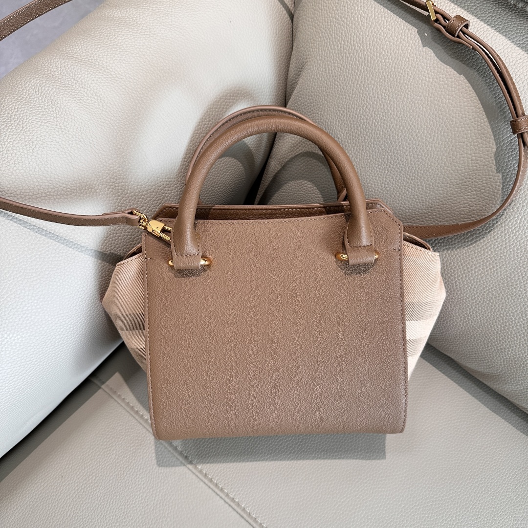 BURBERRY Calfskin Mega Check Mini Banwell Tote Earth 148418