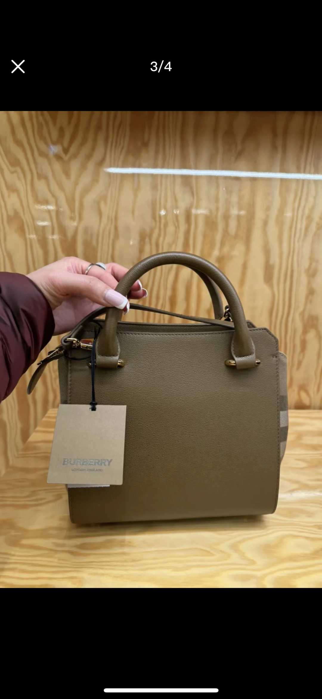 BURBERRY Calfskin Mega Check Mini Banwell Tote Earth