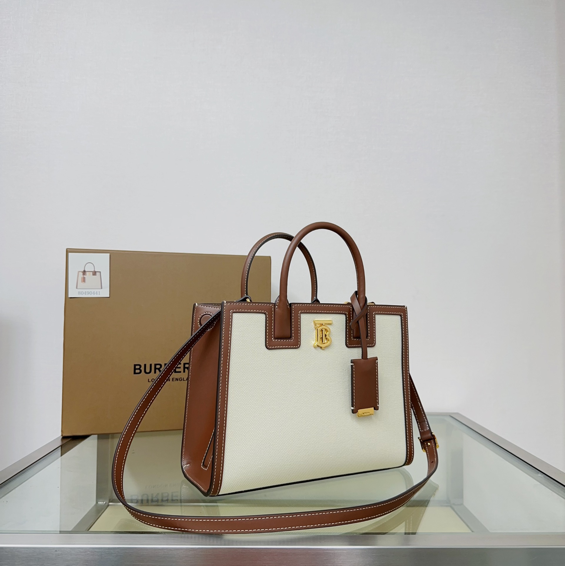 BURBERRY Canvas Smooth Calfskin Mini Frances Tote