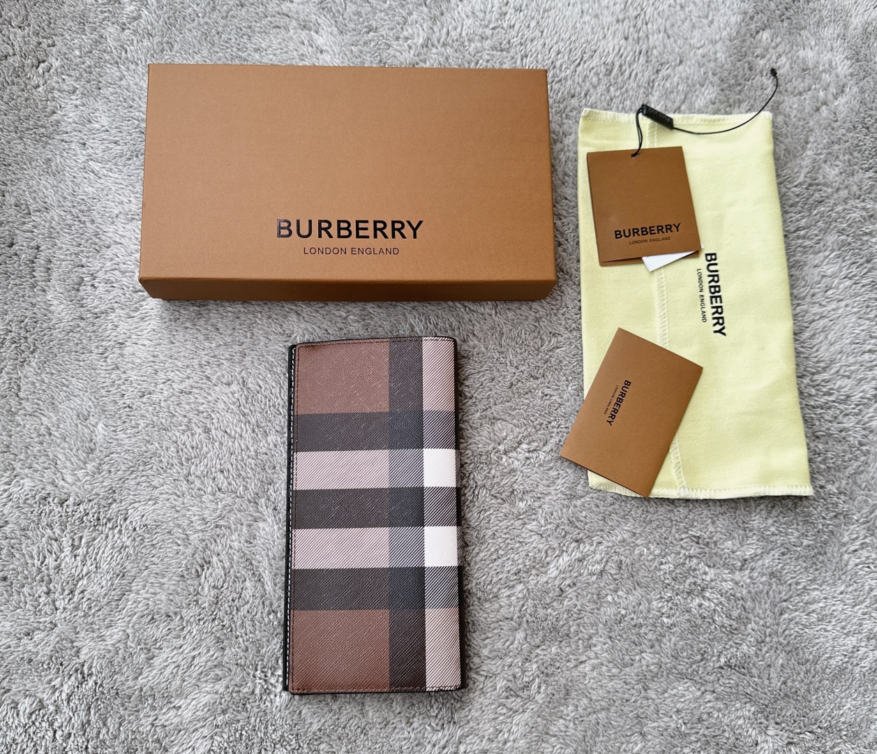 BURBERRY Check and leather continental wallet in dark birch