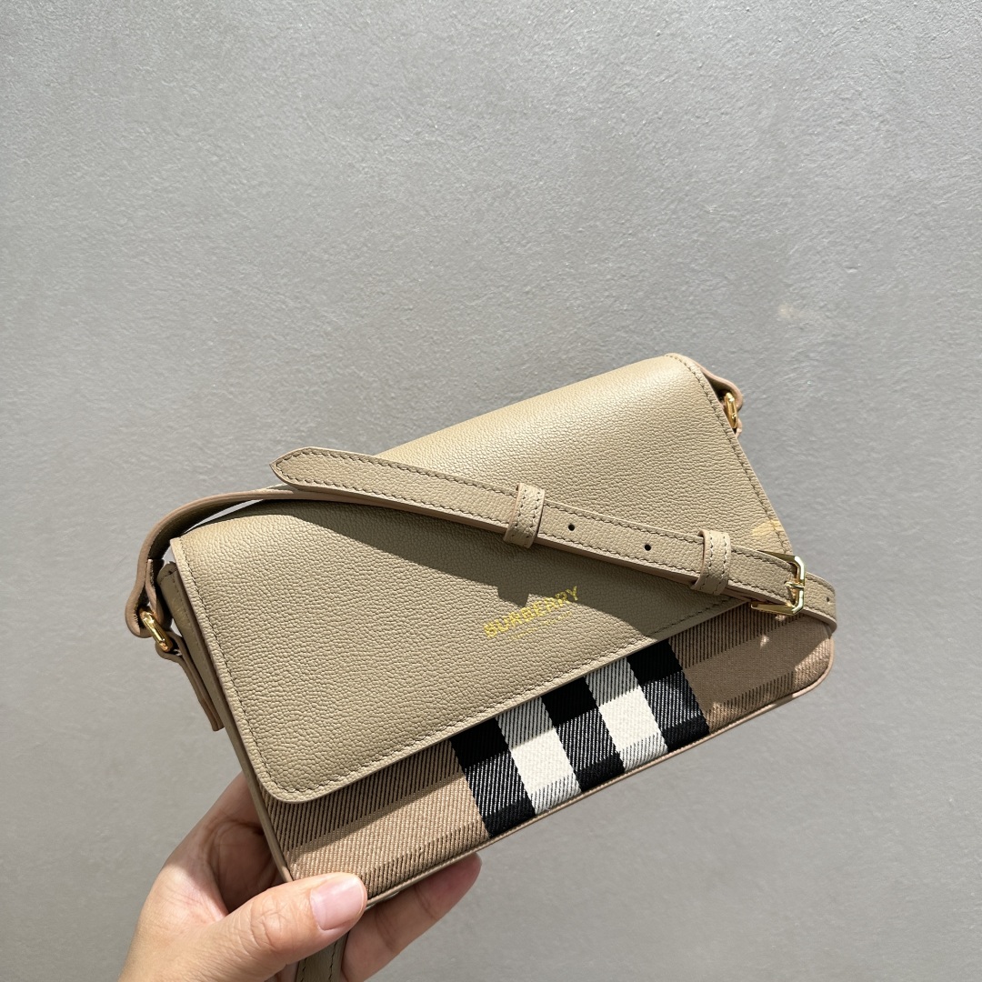 Burberry Check Canvas & Leather Shoulder Bag Women's