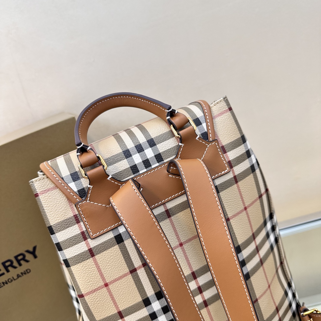 Burberry Check E-Canvas & Leather Backpack Women's