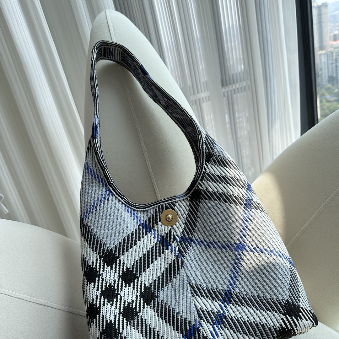 Burberry Checked Knitted Large Shoulder Bag