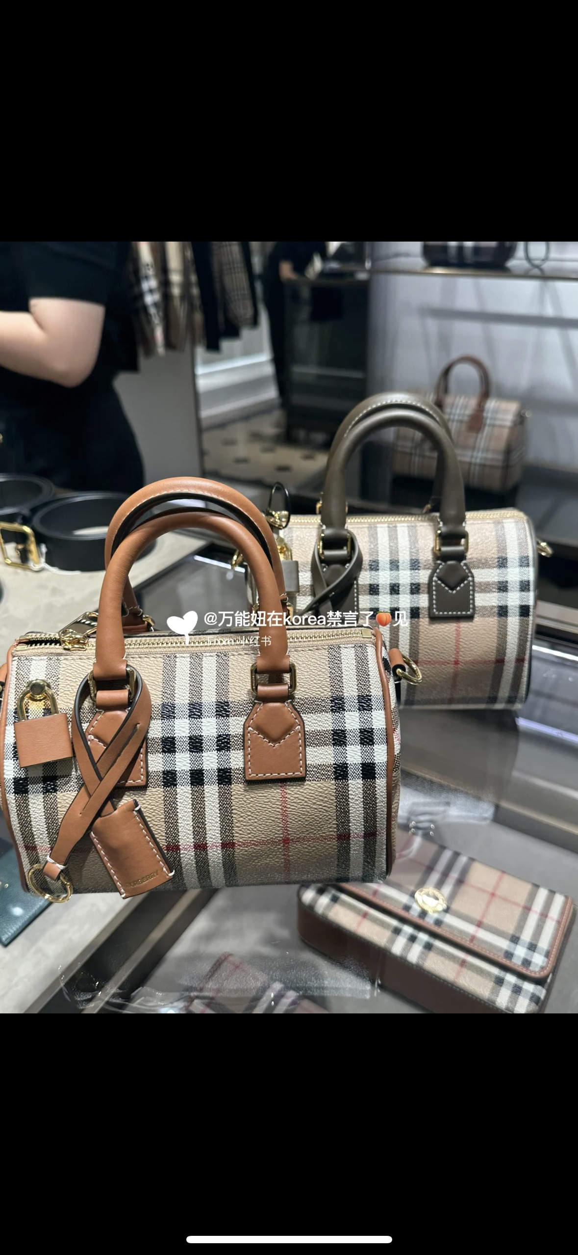 BURBERRY - Checked mini faux-leather bowling bag