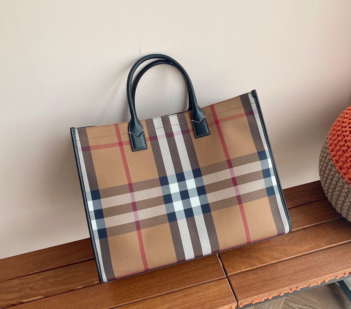 Burberry Denny Plaid Check Canvas Tote Bag on SALE