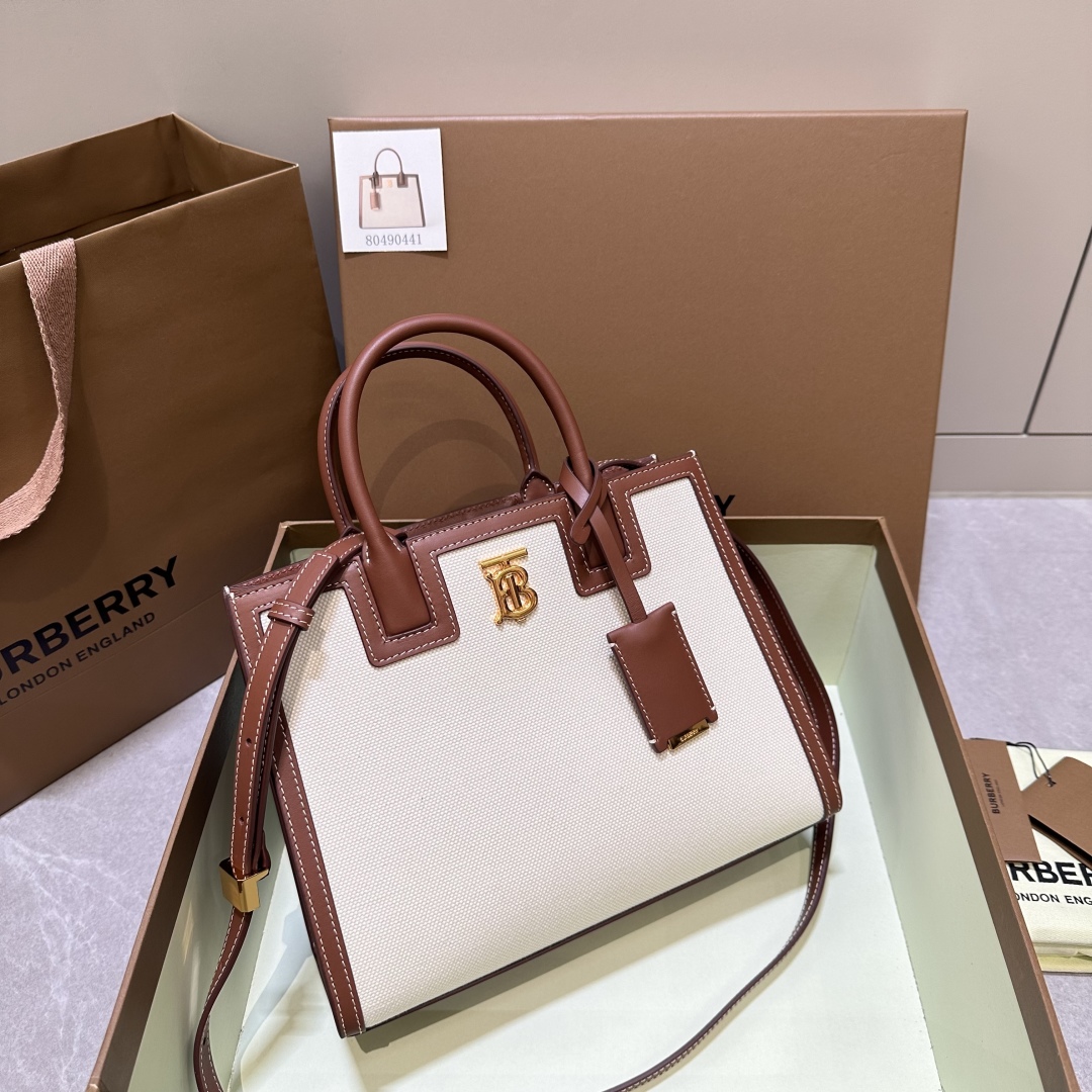 Burberry Frances Canvas & Leather Top Handle Bag on