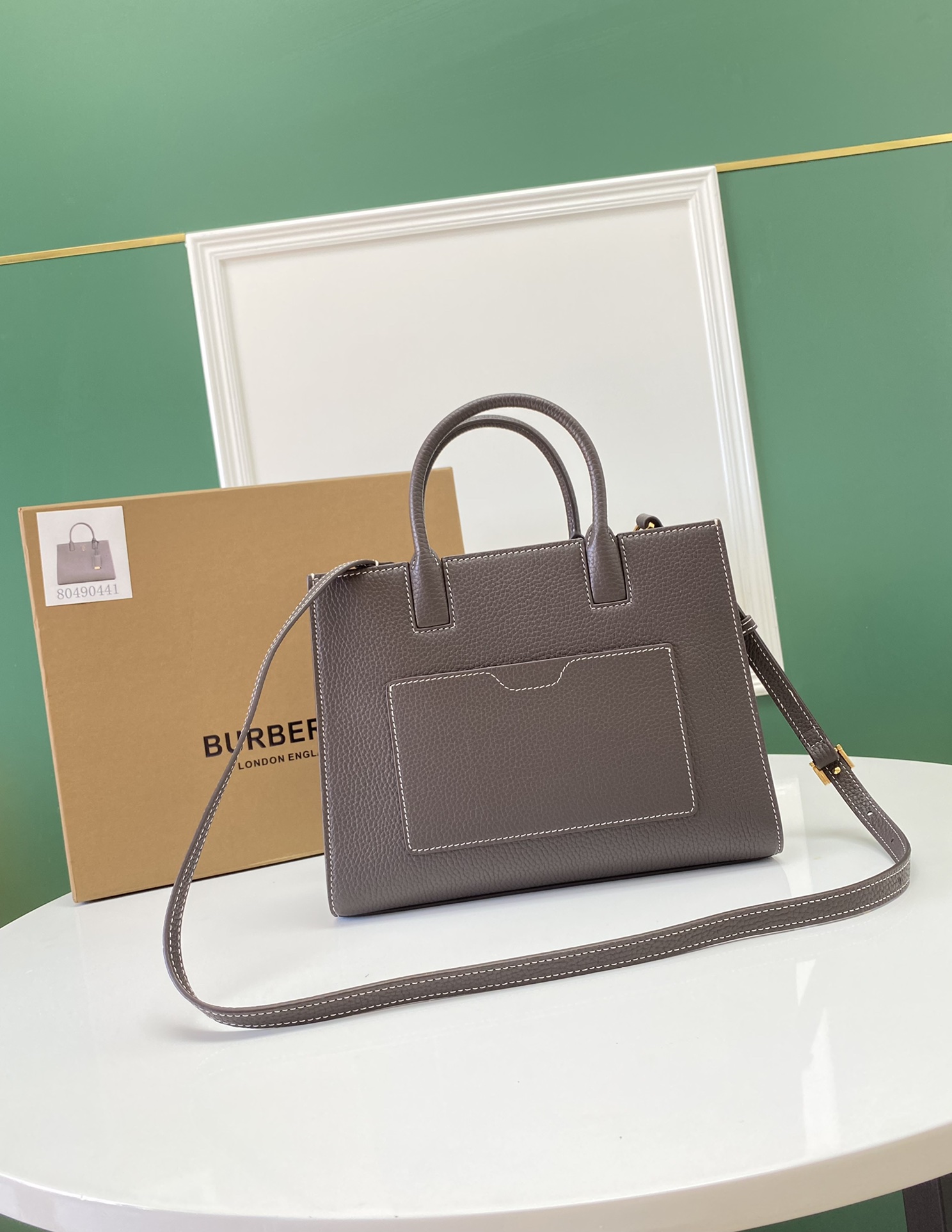 BURBERRY Grained Calfskin Small Frances Tote Light Saddle