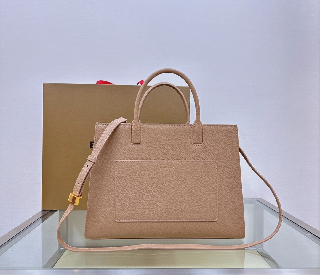BURBERRY Grained Calfskin Small Frances Tote Oat Beige 1561129