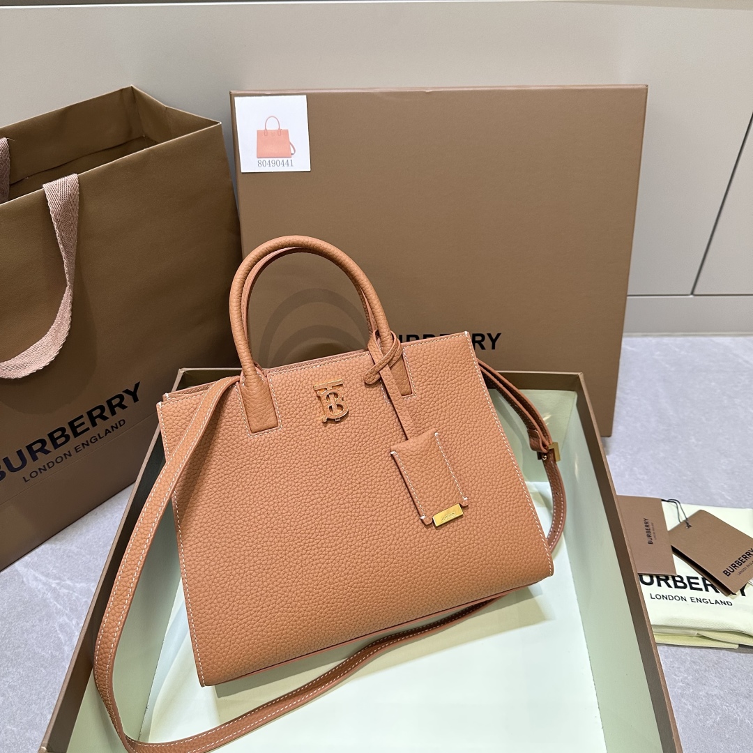 BURBERRY Grained Calfskin Small Frances Tote Warm Russet