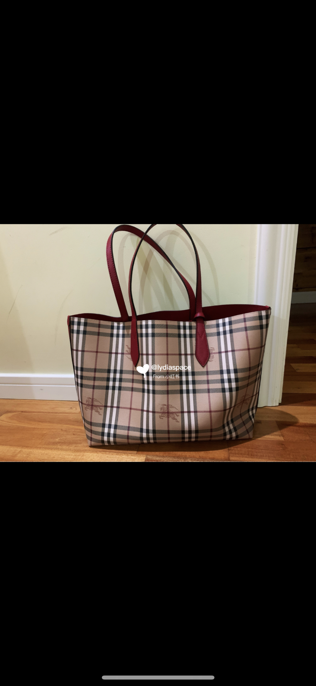 BURBERRY Haymarket Check Small Reversible Tote Poppy Re