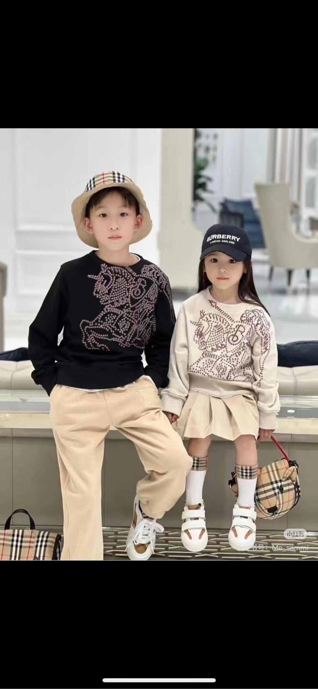 Burberry Kids' Checked Bear Shoulder Bag In Beige