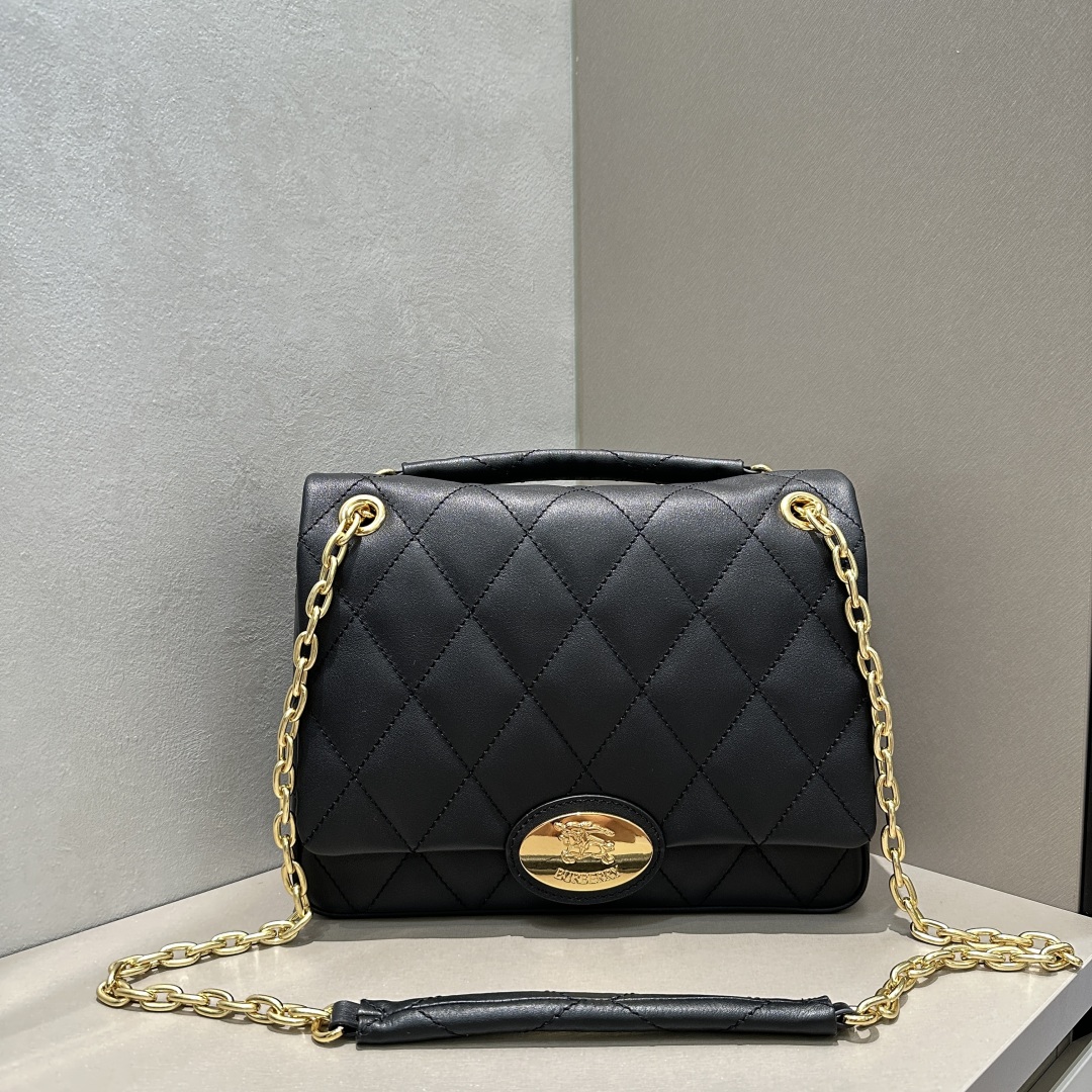 Burberry Ladies Quilted Logo Plaque Shoulder Bag in Blue