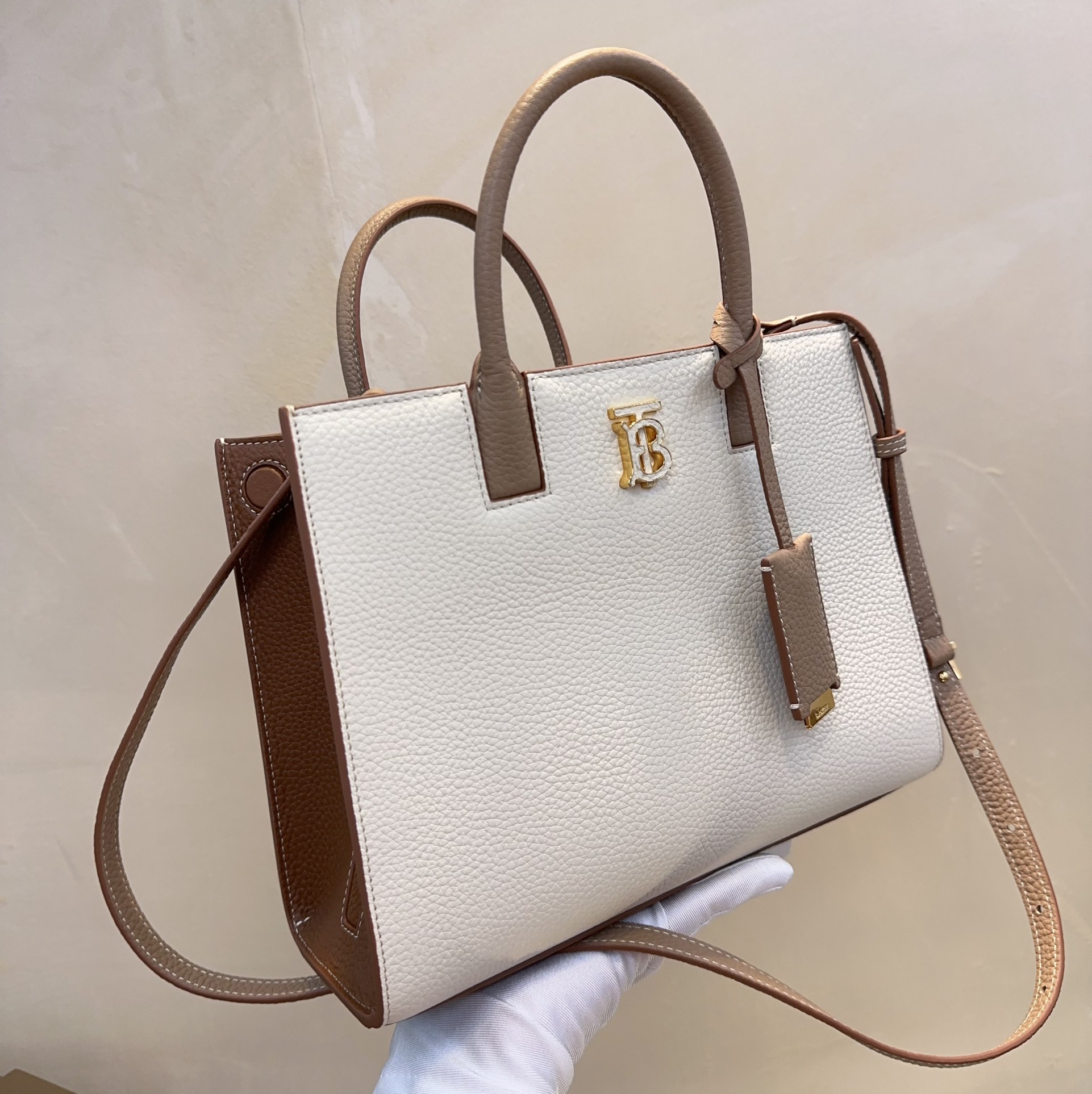 Burberry Leather Frances Handle Bag - Brown Handle