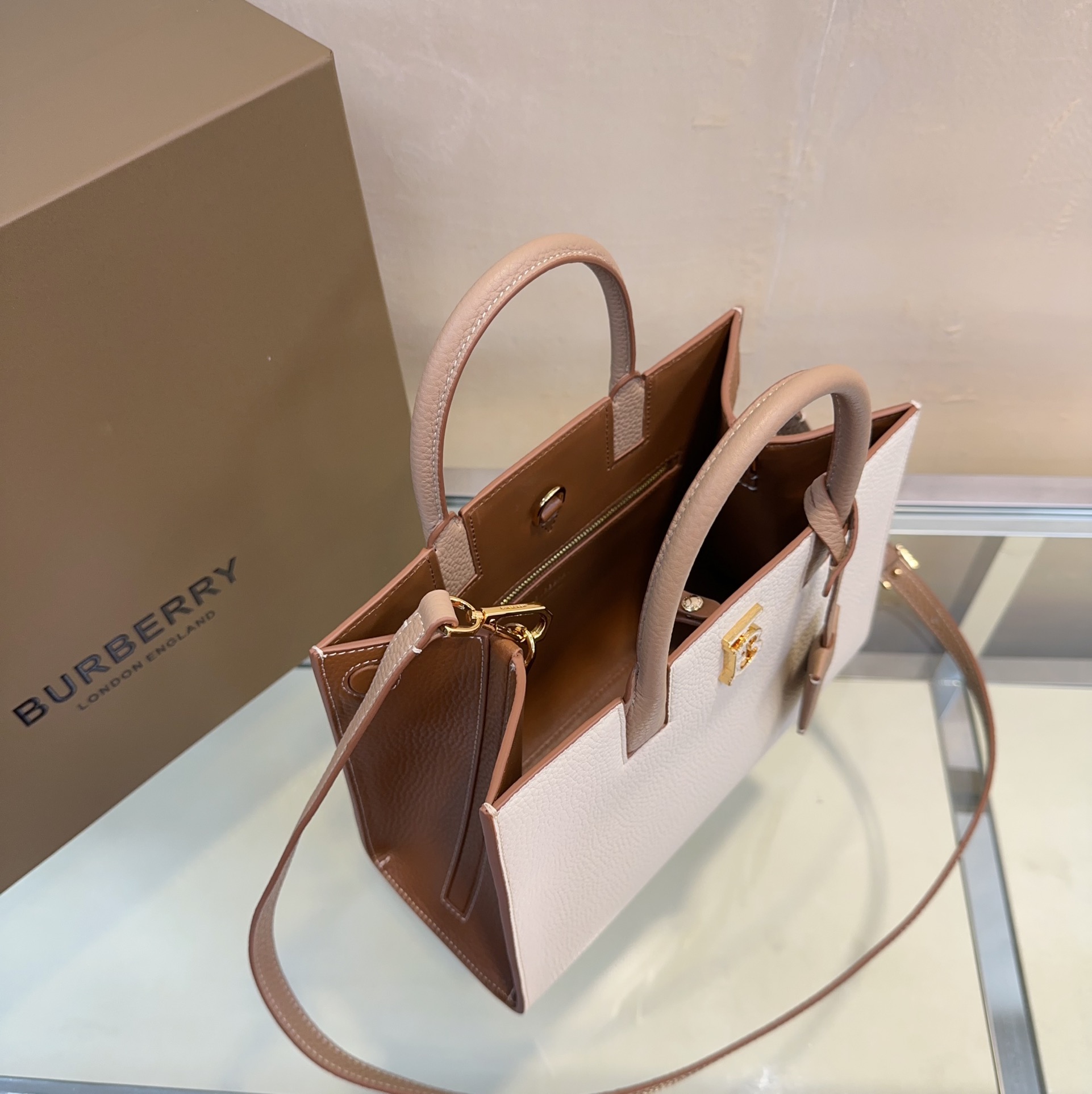Burberry Leather Frances Handle Bag - Brown Handle