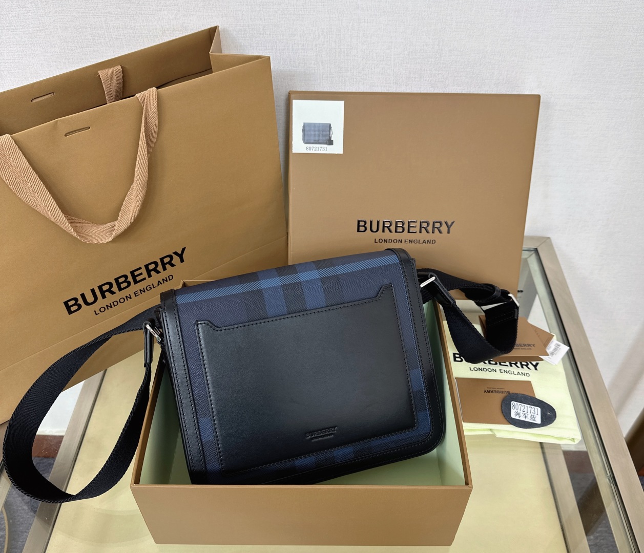 Burberry - Logo-Embellished Leather-Trimmed Checked BURBERRY  03259