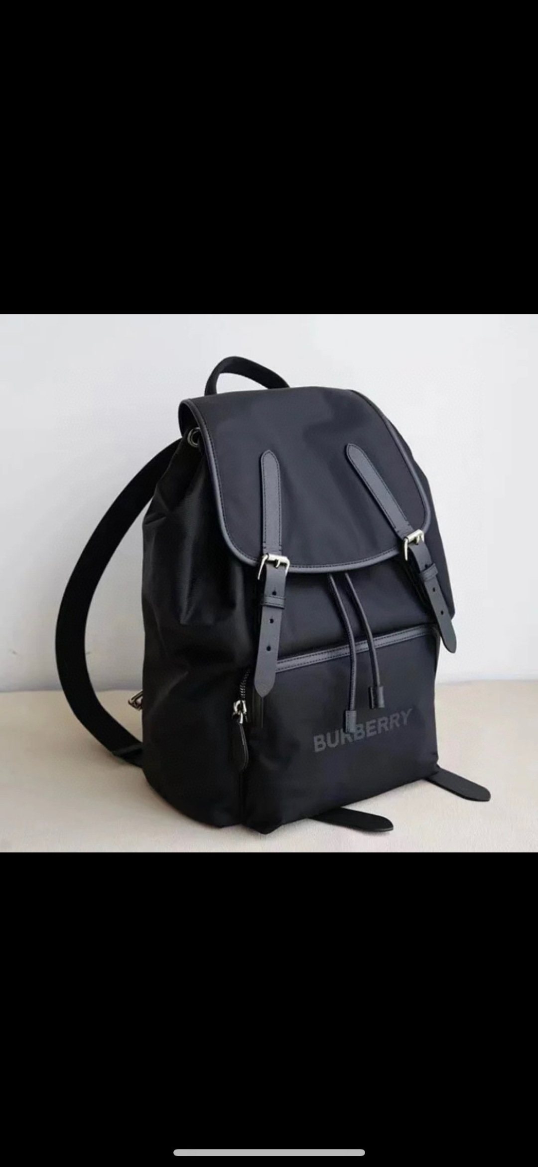 Burberry Logo Print Nylon Double Buckle Backpack Black
