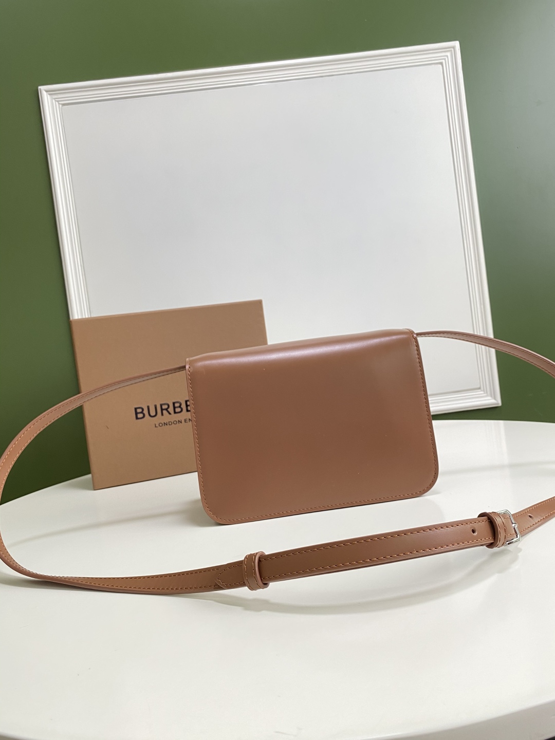 Burberry Malt Brown Leather TB Monogram Medium Shoulder Burberry 02719