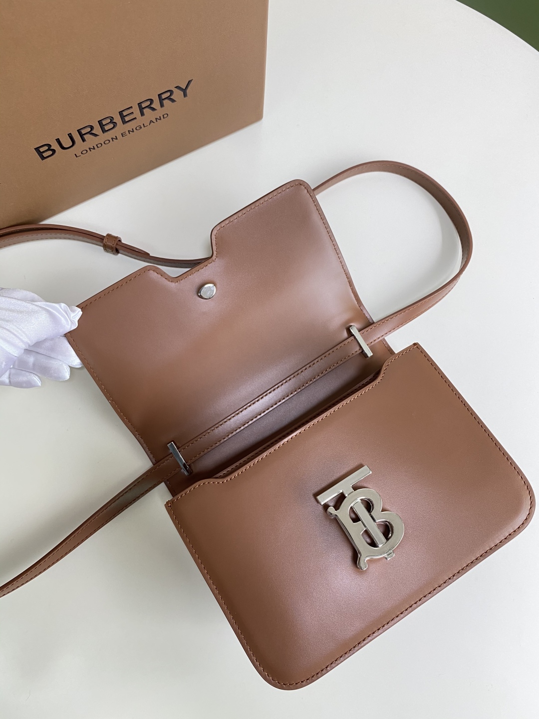Burberry Malt Brown Leather TB Monogram Medium Shoulder Burberry 02719