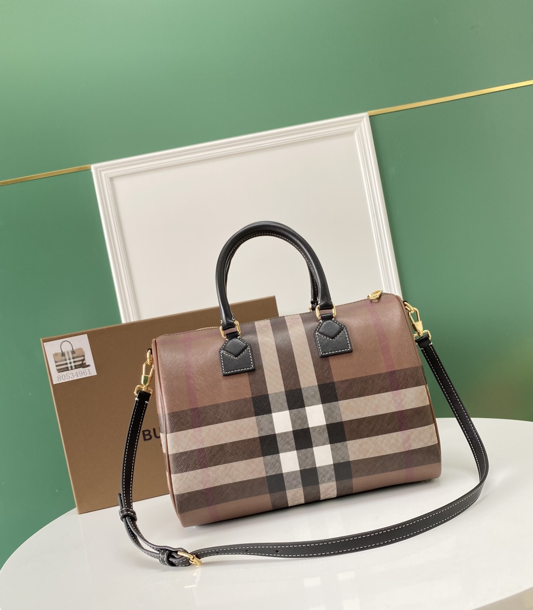BURBERRY Medium Check Bowling Bag in Dark birch brown - Women |
