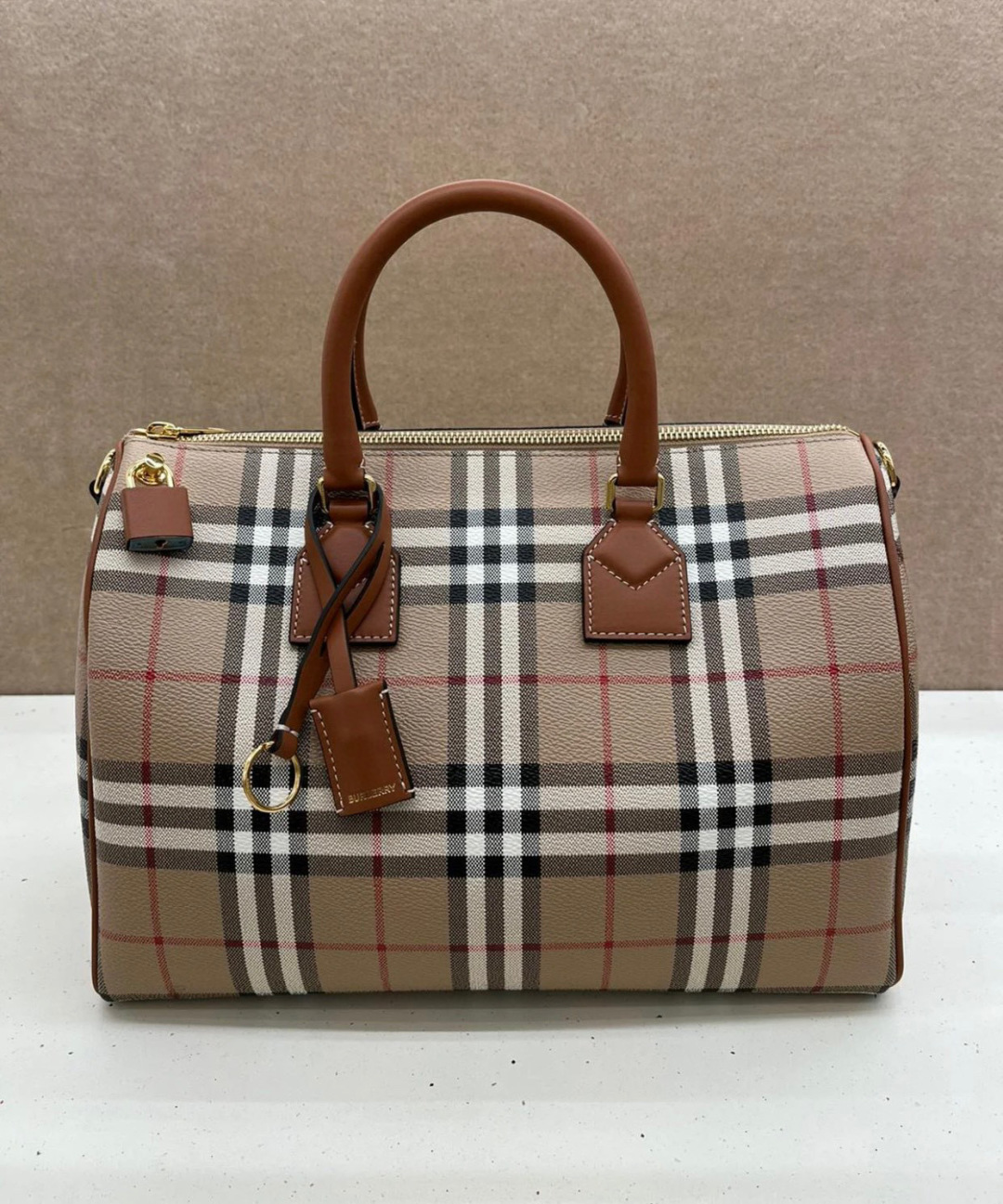 Burberry Medium Check Satchel Bag in Natural  BURBERRY  04979