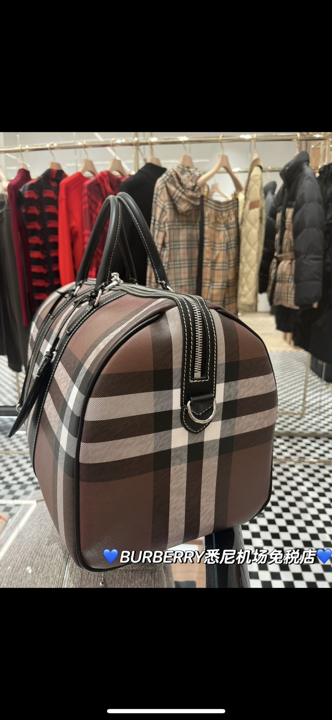 Burberry Men's Exaggerated Check Duffel Bag