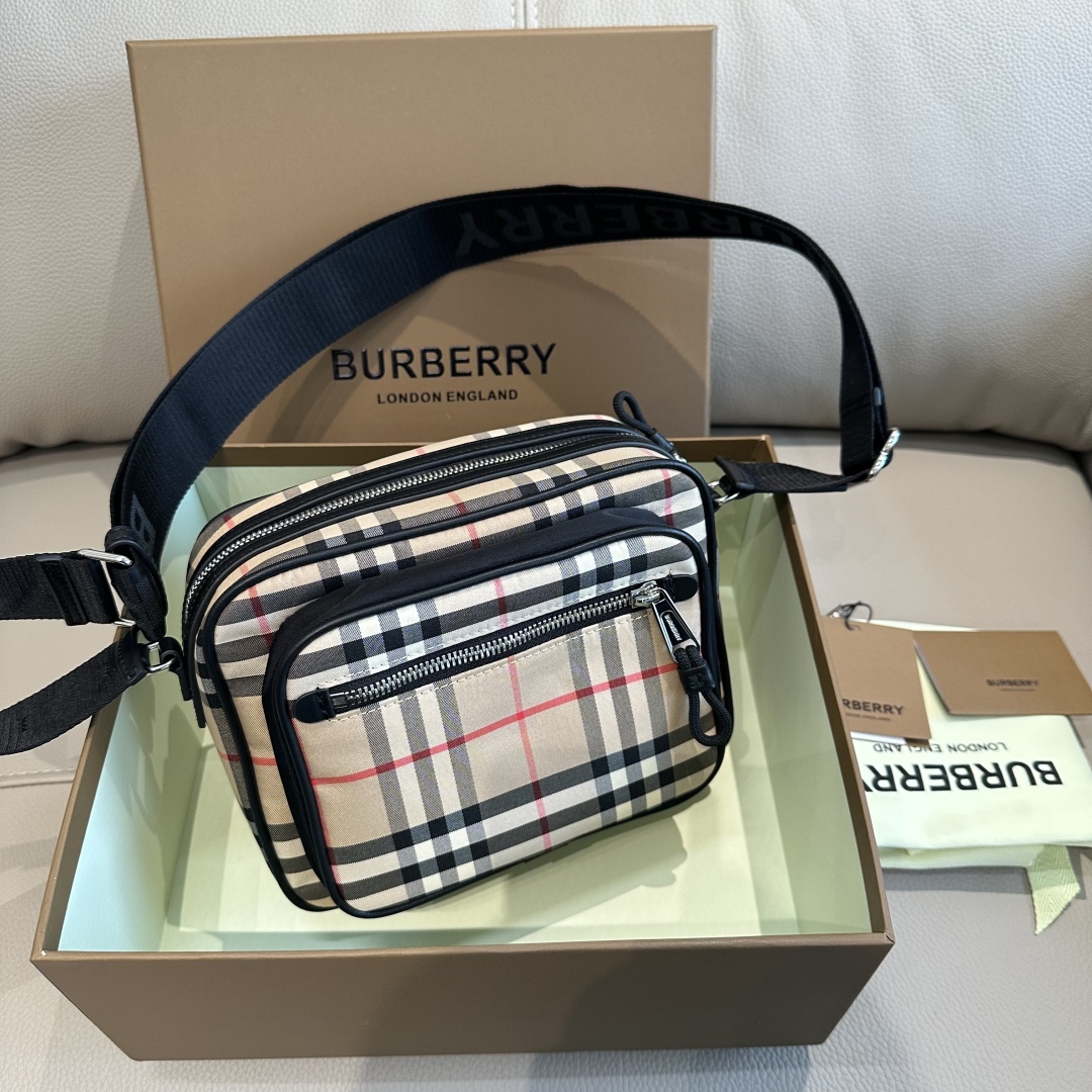 Burberry Men's Vintage Check Leather Crossbody Bag |