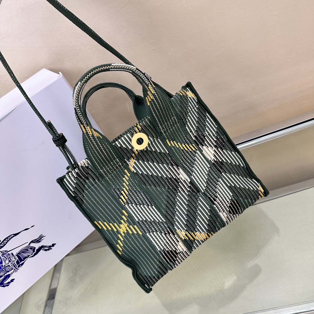 BURBERRY  Mini Check Knitted Tote in Ivy - Women | Burberry